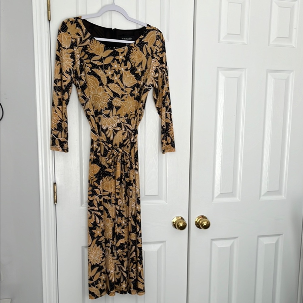 Black Label Black and Gold Floral Long Sleeve Dress